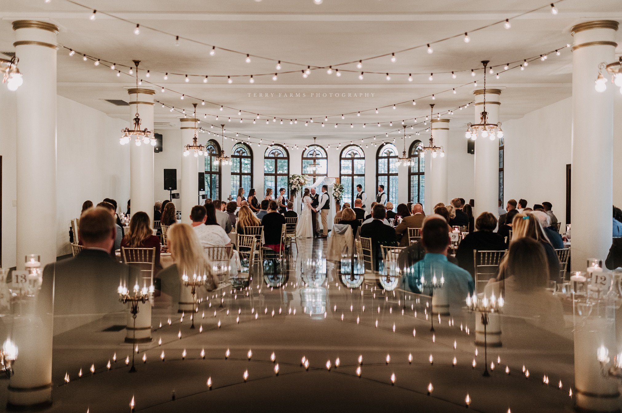 beautifully decorated reception hall created by the hostess or wedding planner