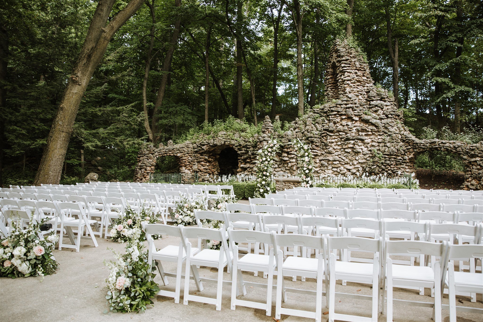 the grotto at nazareth hall decorated for an indoor or outdoor wedding photography session